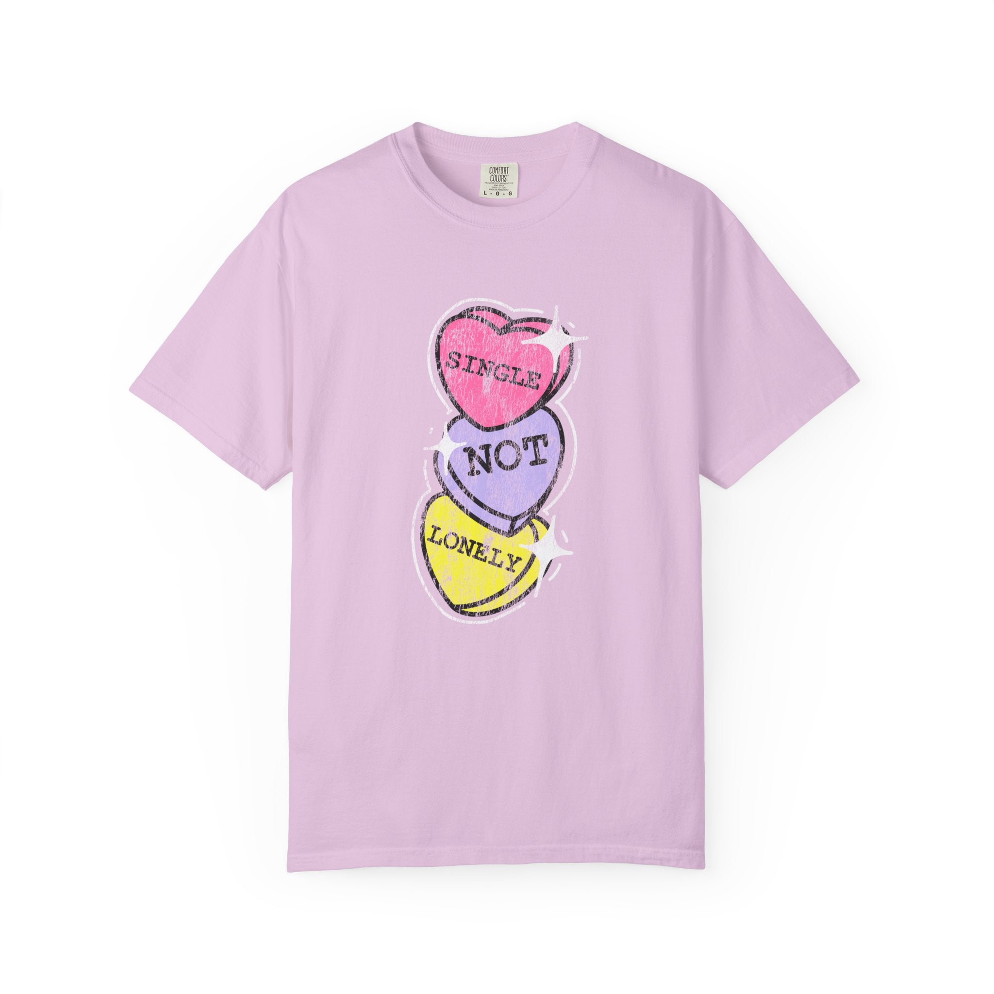 Singles Valentine T-Shirt — "Single Not Lonely" Vintage Candy Hearts Tee