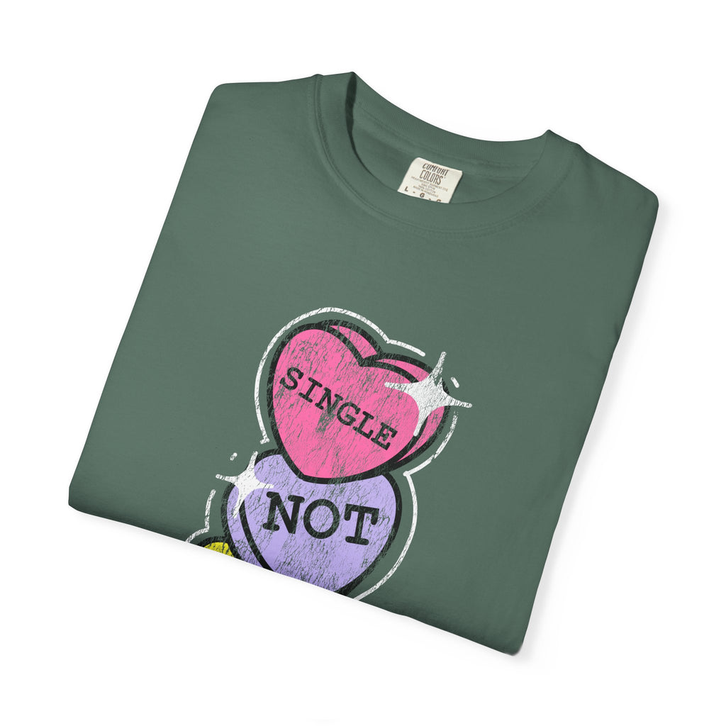 Singles Valentine T-Shirt — "Single Not Lonely" Vintage Candy Hearts Tee