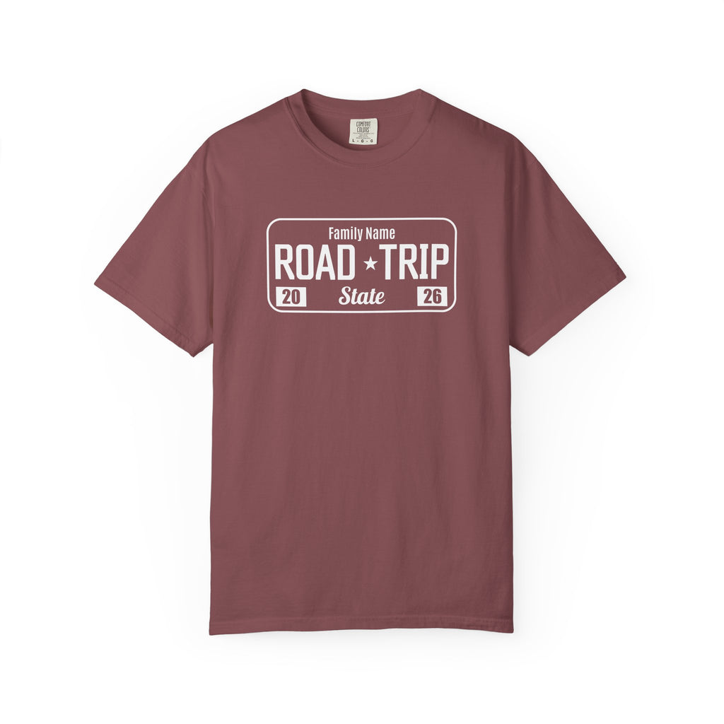 Family Road Trip T‑Shirt — Customizable License Plate (Add Family Name & State)