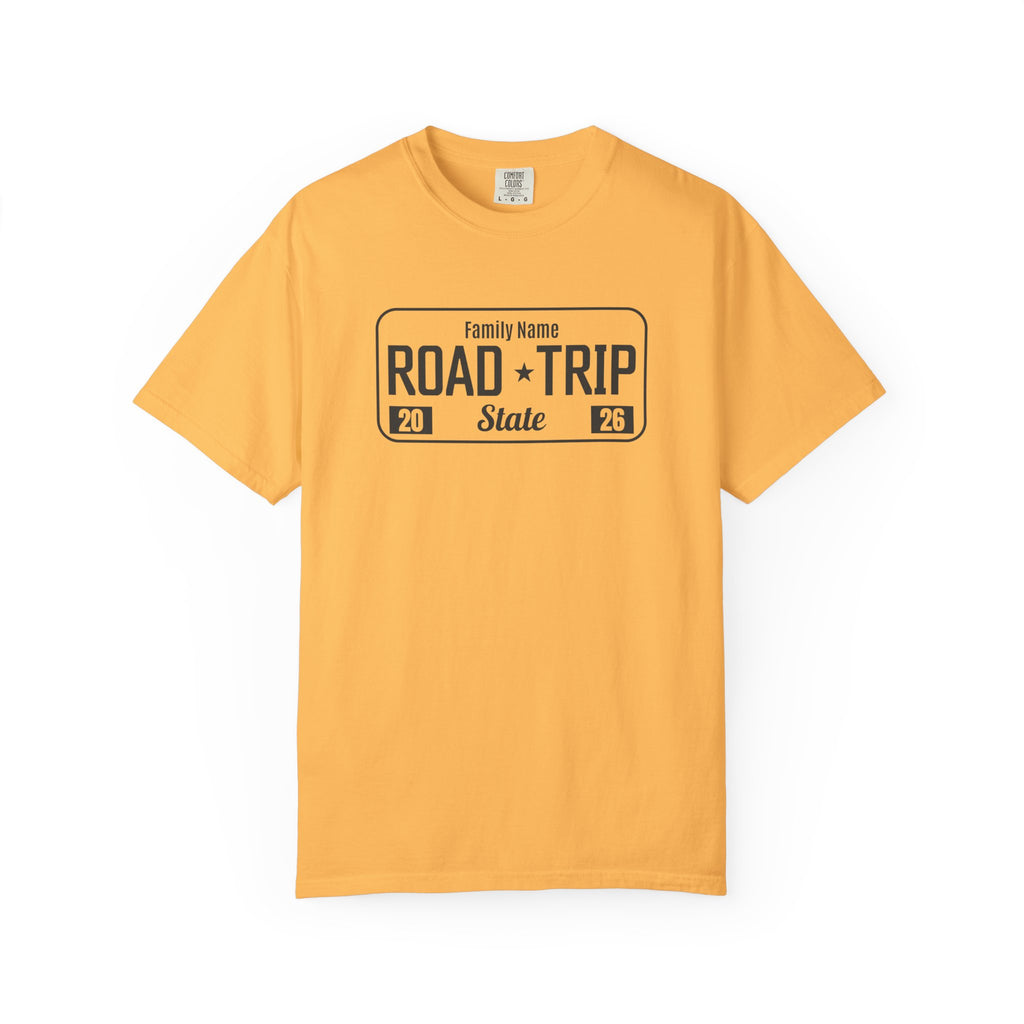 Family Road Trip T‑Shirt — Customizable License Plate (Add Family Name & State)