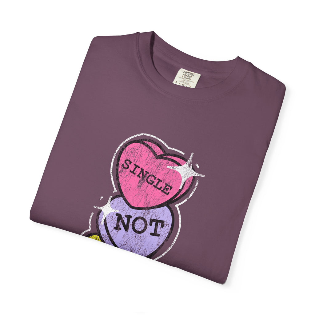 Singles Valentine T-Shirt — "Single Not Lonely" Vintage Candy Hearts Tee