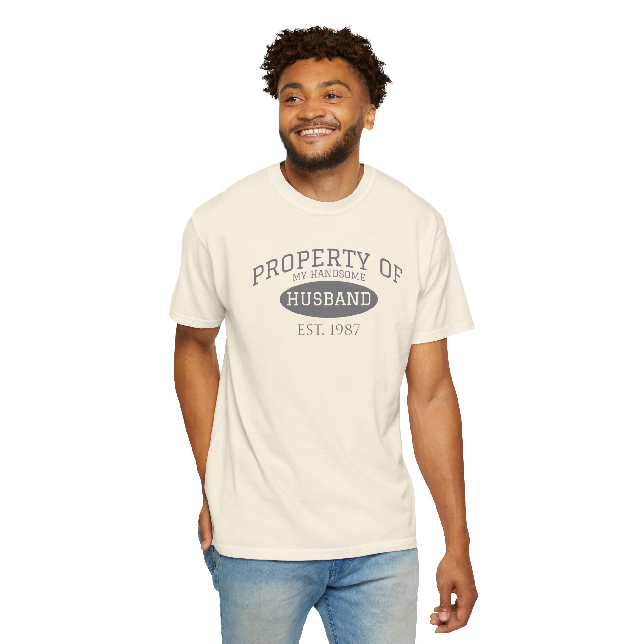 Property of My Handsome Husband T-Shirt — Vintage “Property of Husband Est. 1987” Tee
