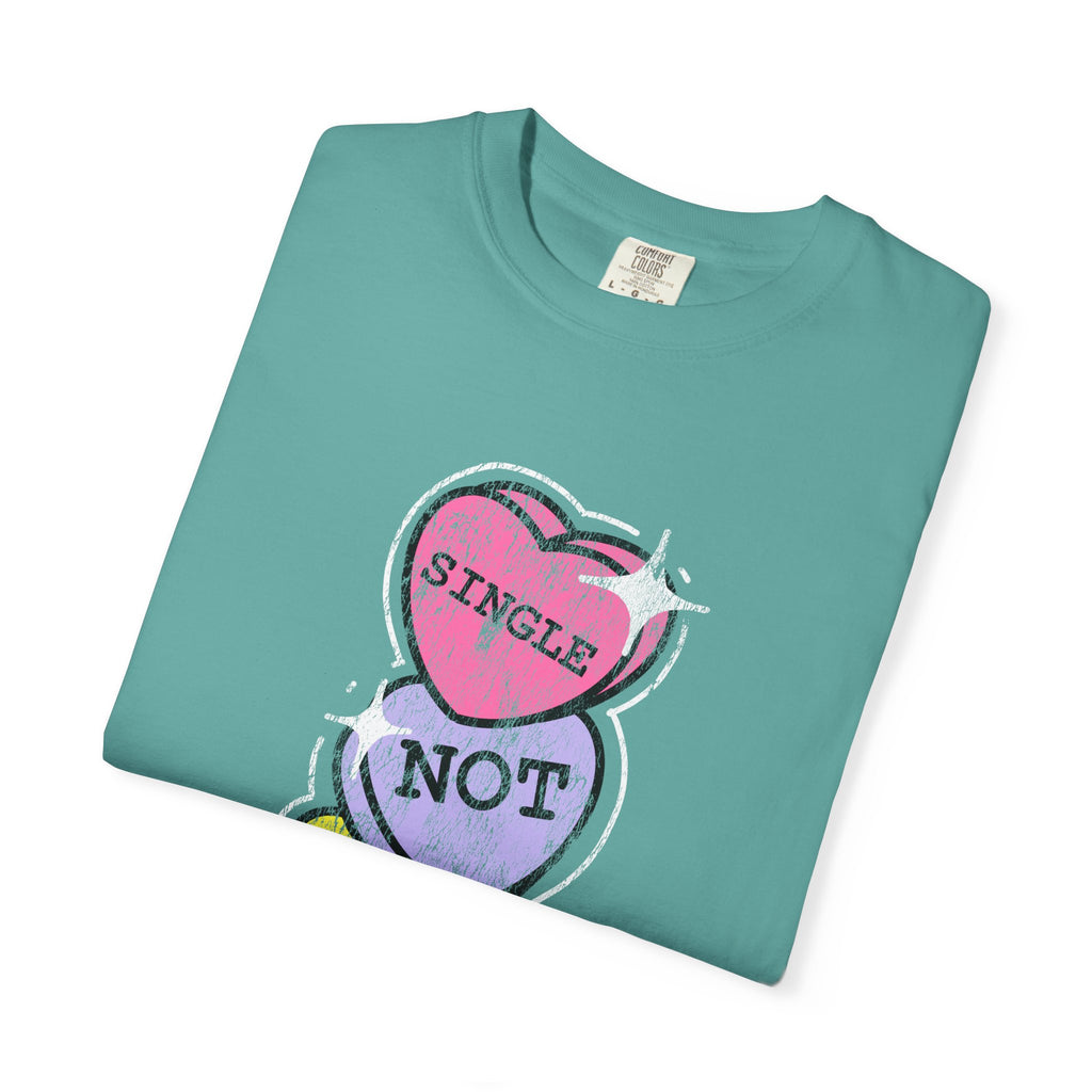 Singles Valentine T-Shirt — "Single Not Lonely" Vintage Candy Hearts Tee