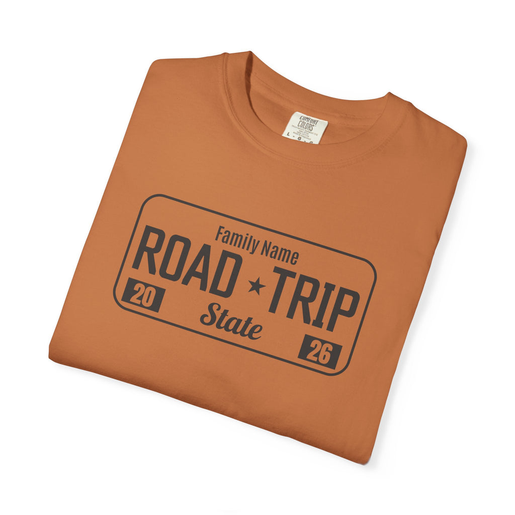 Family Road Trip T‑Shirt — Customizable License Plate (Add Family Name & State)