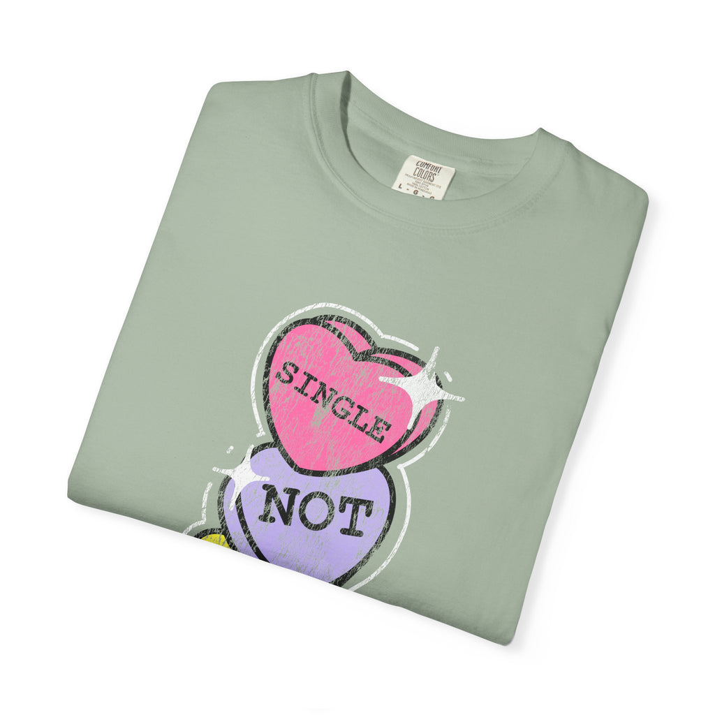 Singles Valentine T-Shirt — "Single Not Lonely" Vintage Candy Hearts Tee