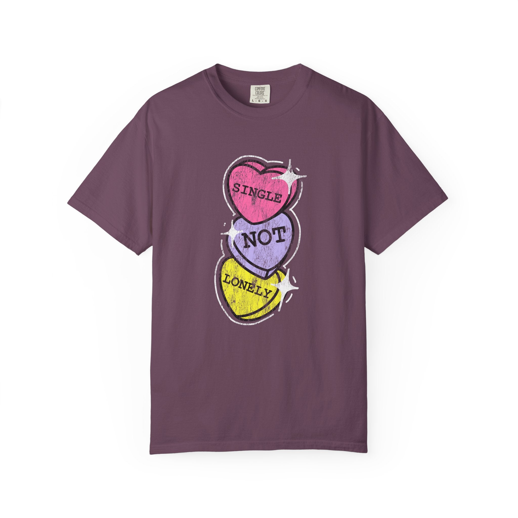 Singles Valentine T-Shirt — "Single Not Lonely" Vintage Candy Hearts Tee