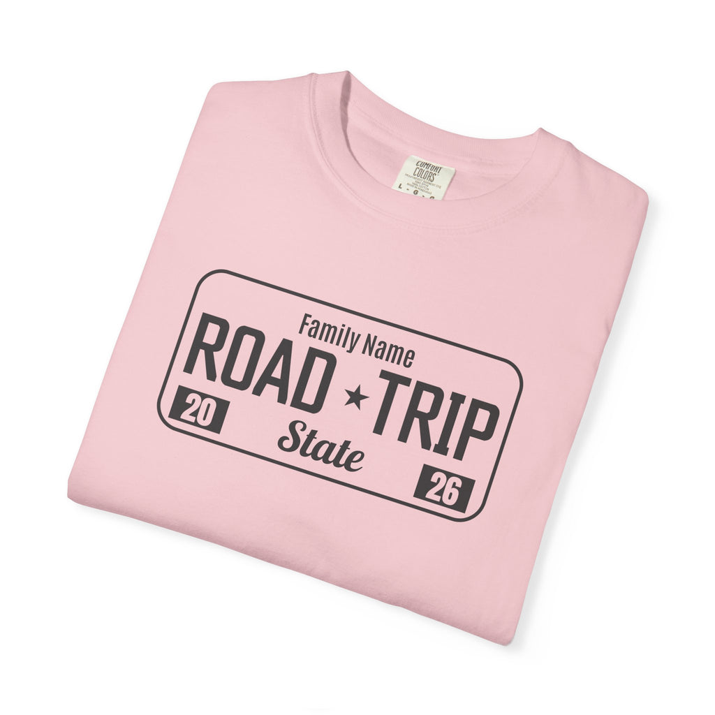 Family Road Trip T‑Shirt — Customizable License Plate (Add Family Name & State)