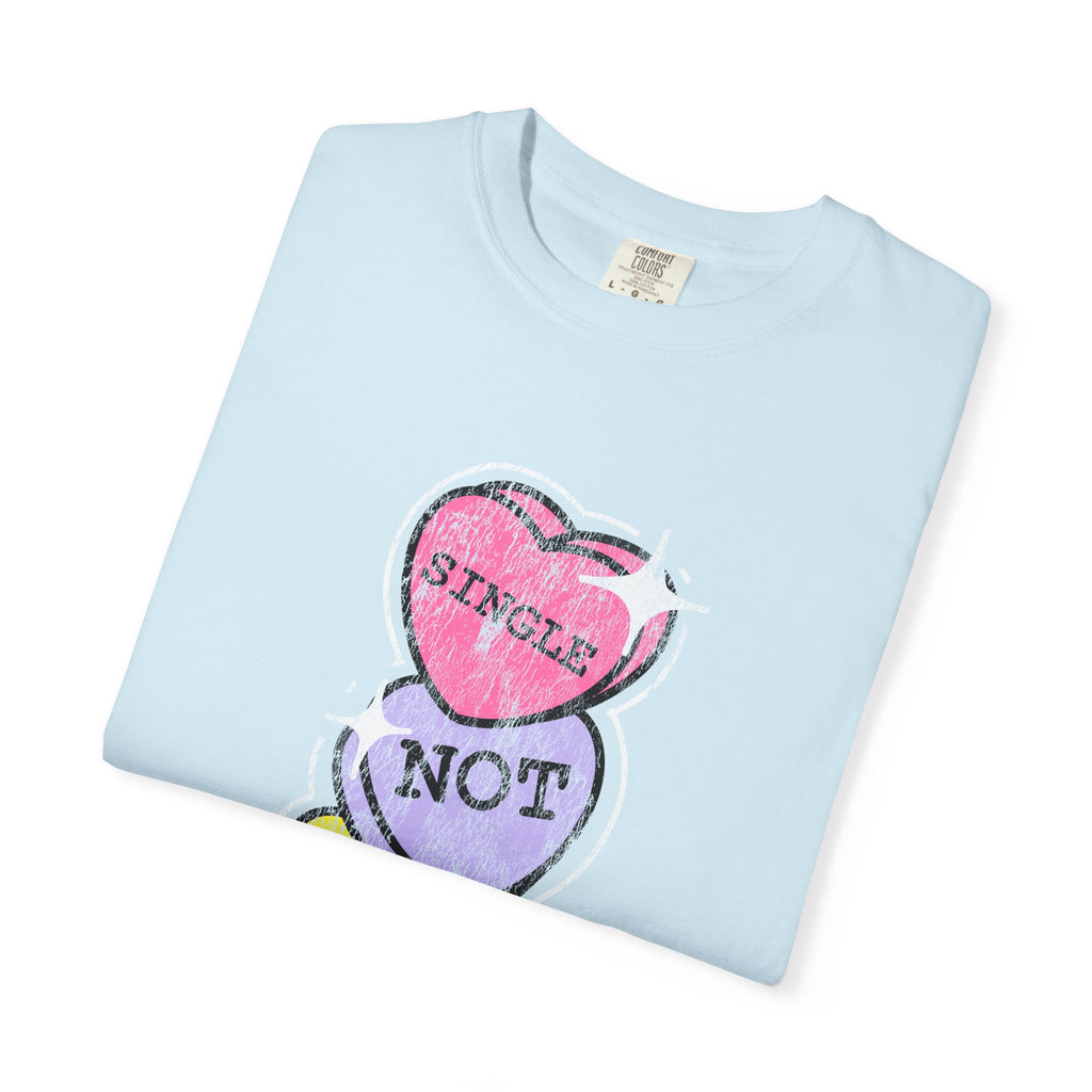 Singles Valentine T-Shirt — "Single Not Lonely" Vintage Candy Hearts Tee