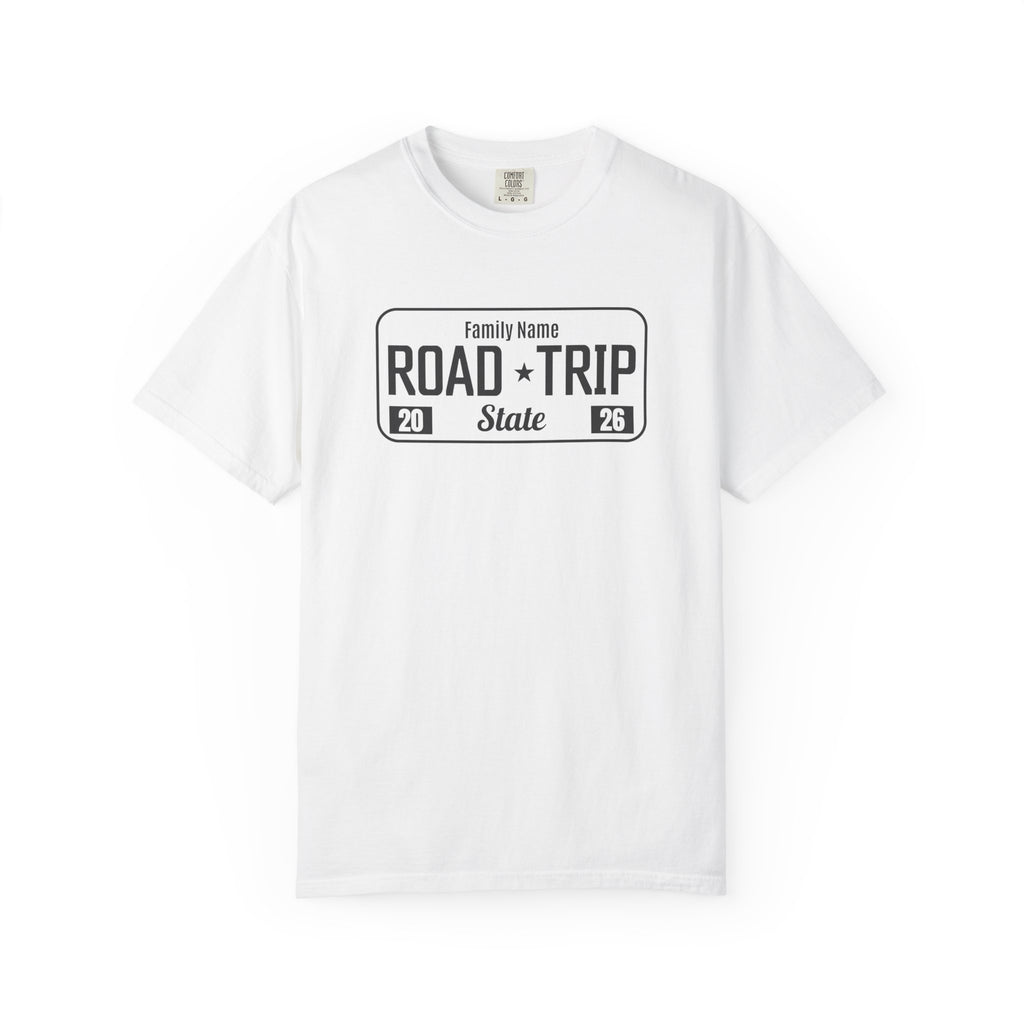 Family Road Trip T‑Shirt — Customizable License Plate (Add Family Name & State)