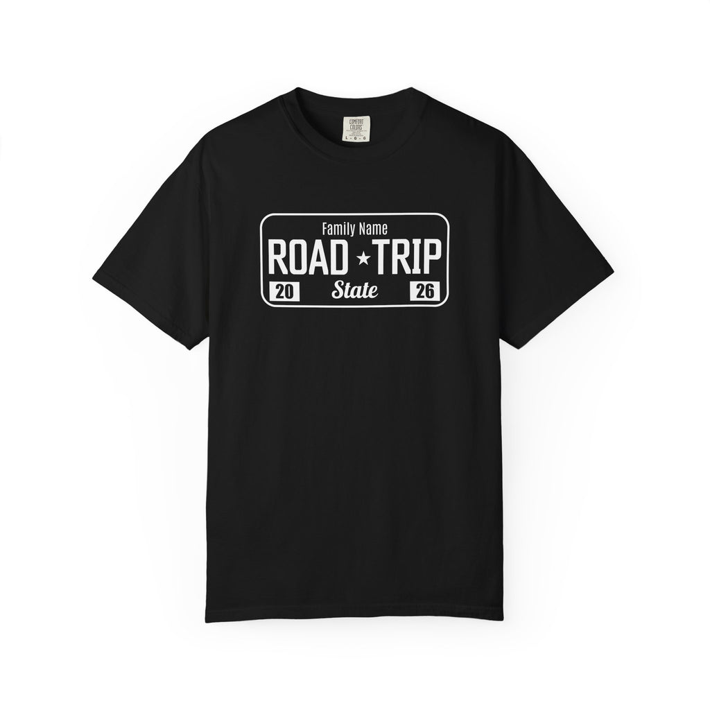 Family Road Trip T‑Shirt — Customizable License Plate (Add Family Name & State)