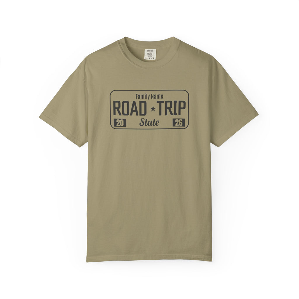Family Road Trip T‑Shirt — Customizable License Plate (Add Family Name & State)