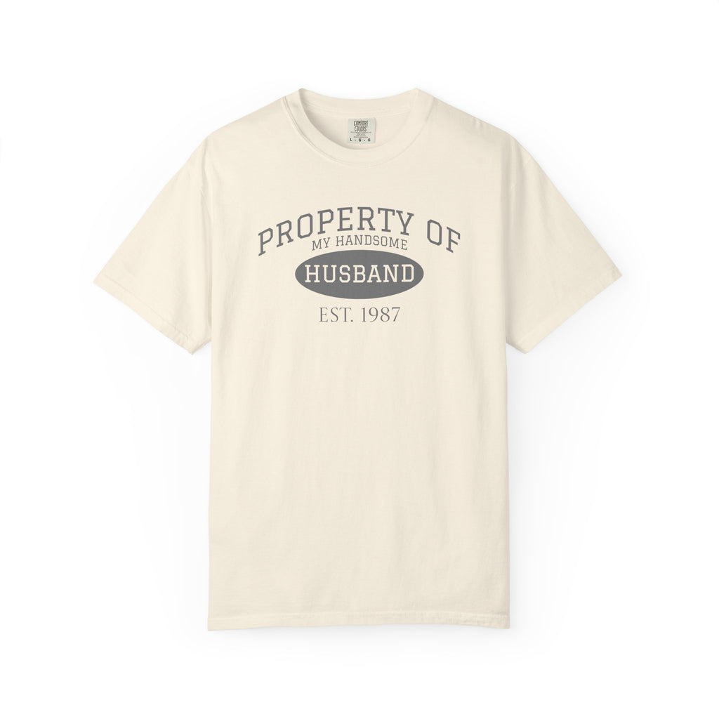 Property of My Handsome Husband T-Shirt — Vintage “Property of Husband Est. 1987” Tee