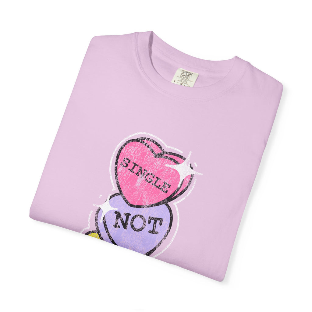Singles Valentine T-Shirt — "Single Not Lonely" Vintage Candy Hearts Tee