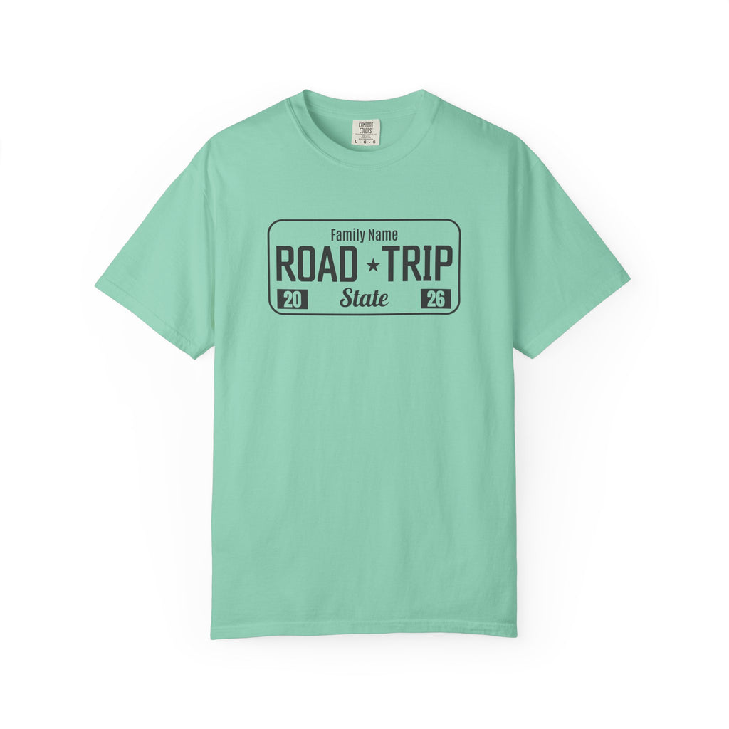 Family Road Trip T‑Shirt — Customizable License Plate (Add Family Name & State)