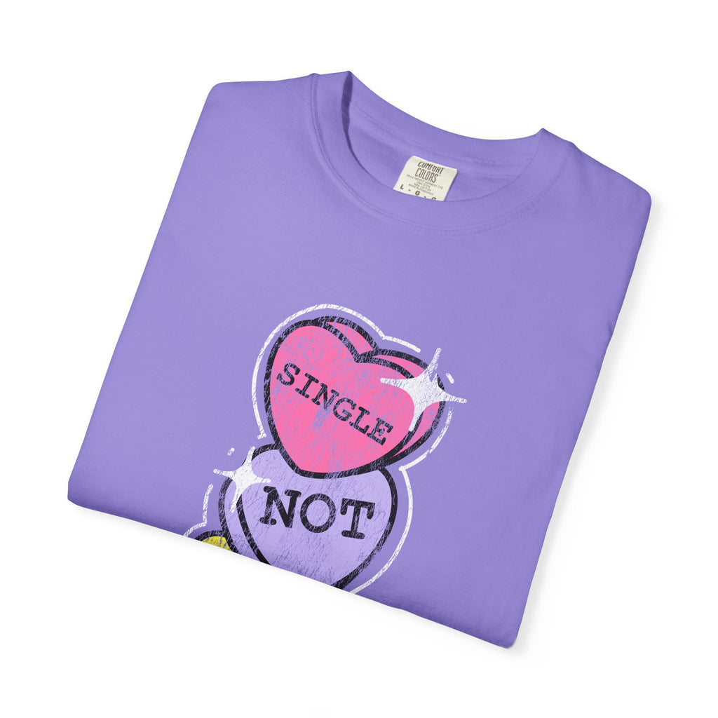 Singles Valentine T-Shirt — "Single Not Lonely" Vintage Candy Hearts Tee