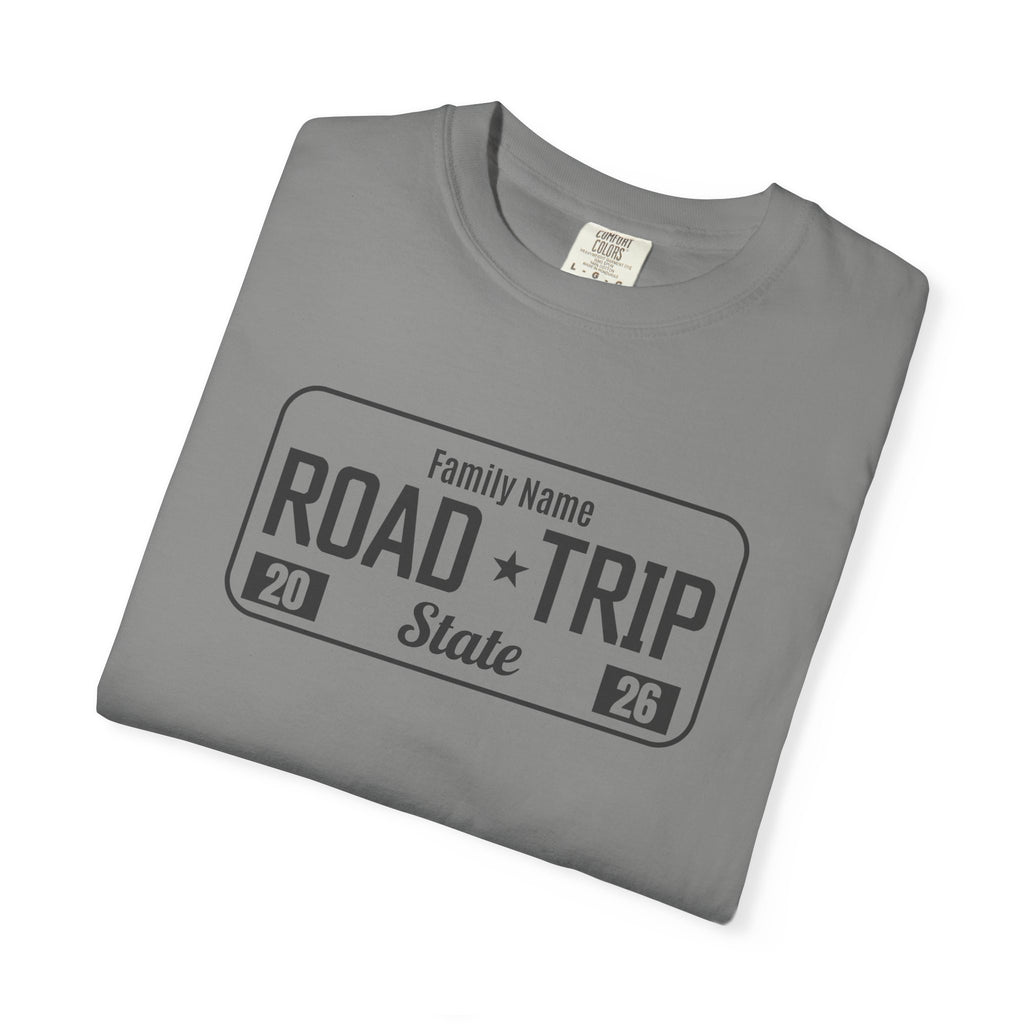 Family Road Trip T‑Shirt — Customizable License Plate (Add Family Name & State)