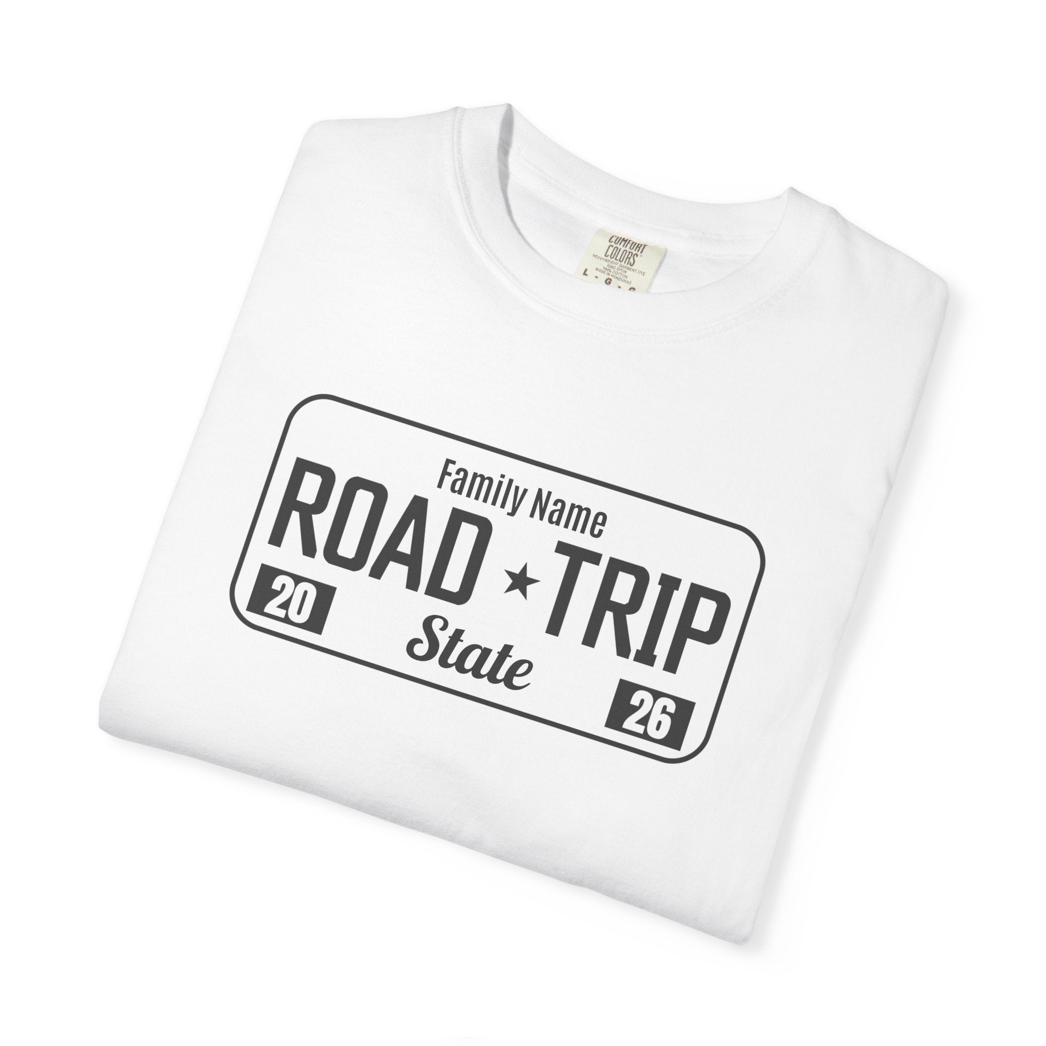 Family Road Trip T‑Shirt — Customizable License Plate (Add Family Name & State)