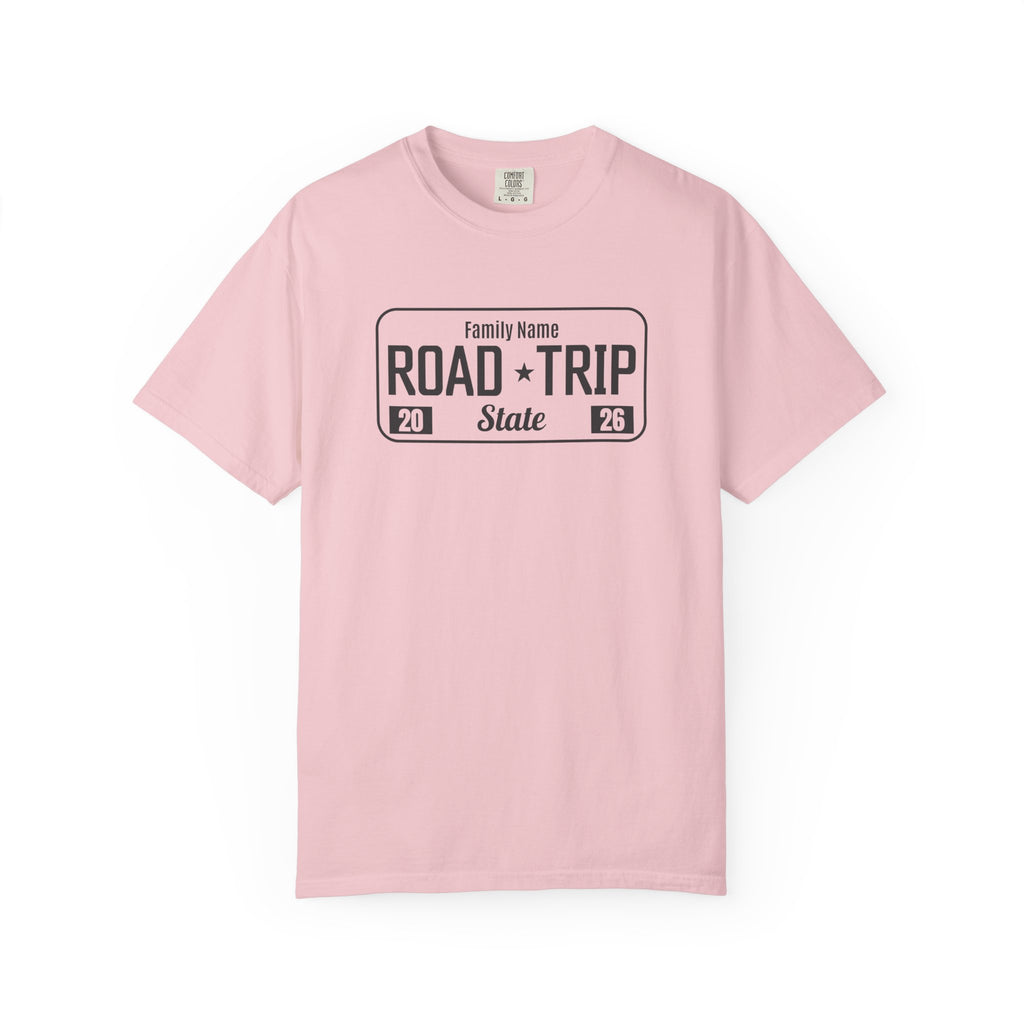 Family Road Trip T‑Shirt — Customizable License Plate (Add Family Name & State)