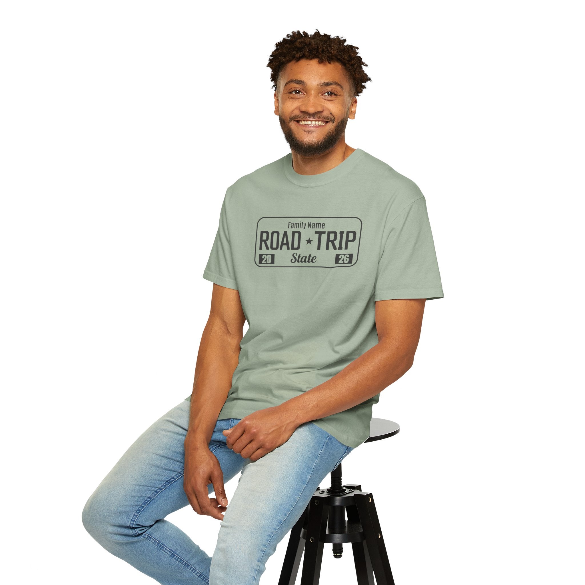 Family Road Trip T‑Shirt — Customizable License Plate (Add Family Name & State)