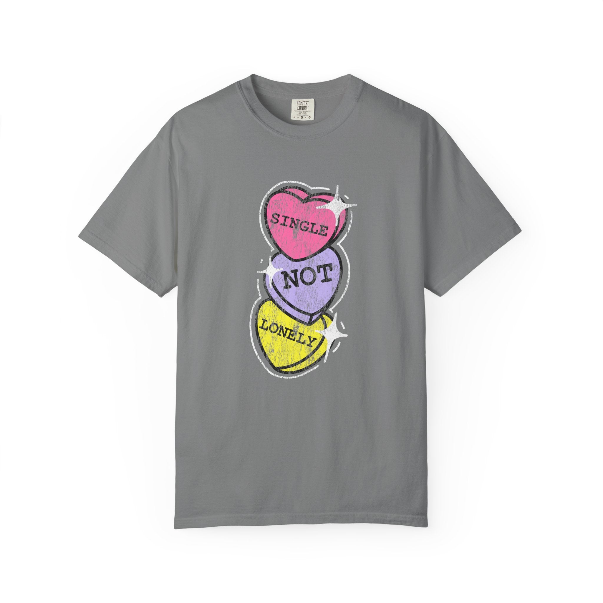 Singles Valentine T-Shirt — "Single Not Lonely" Vintage Candy Hearts Tee