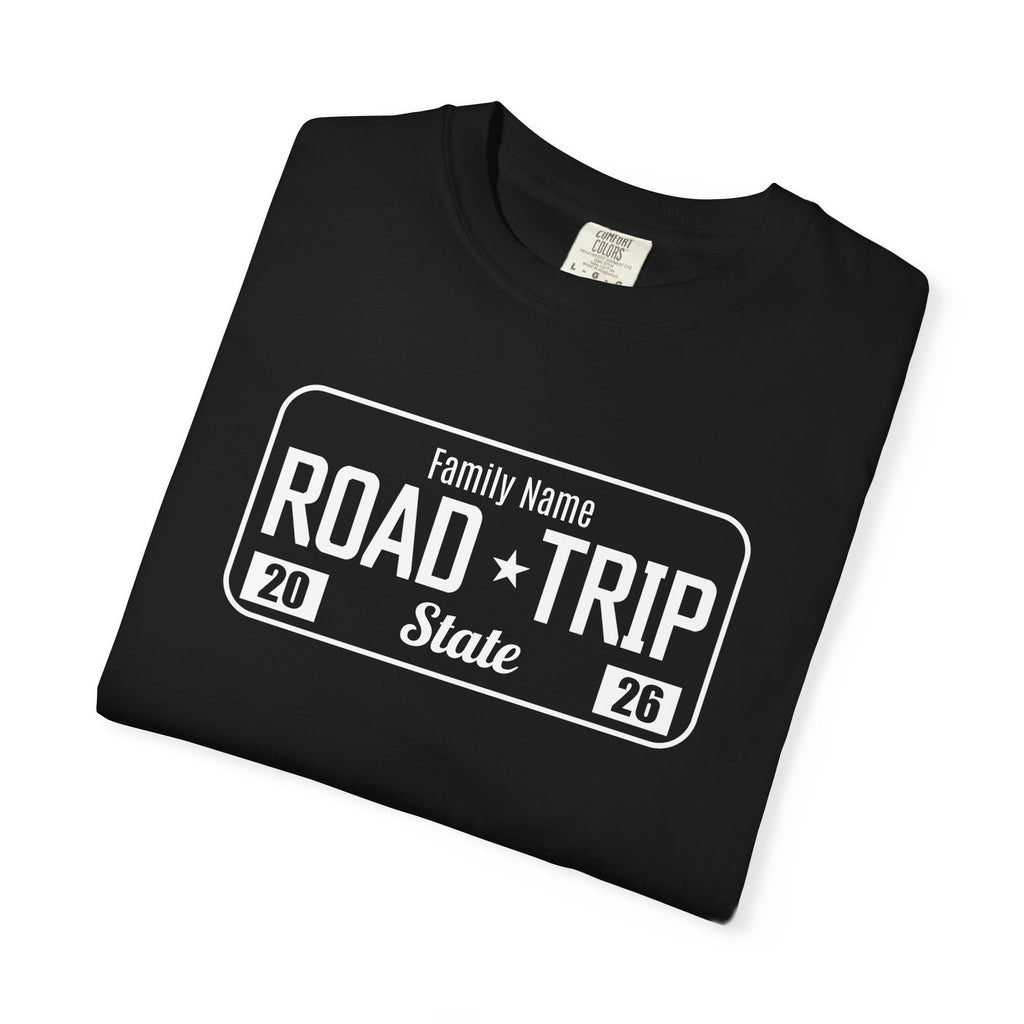 Family Road Trip T‑Shirt — Customizable License Plate (Add Family Name & State)