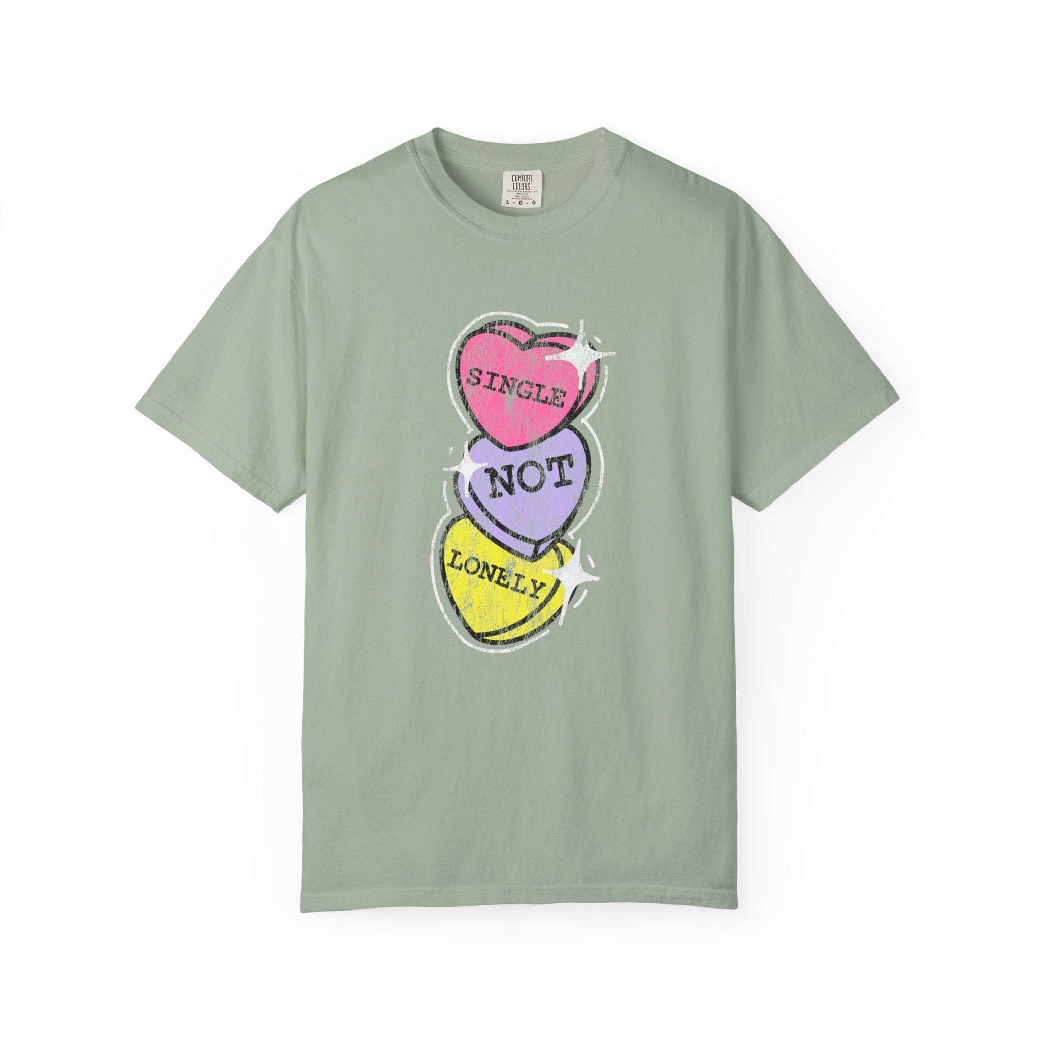 Singles Valentine T-Shirt — "Single Not Lonely" Vintage Candy Hearts Tee
