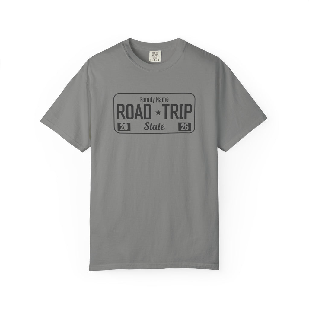 Family Road Trip T‑Shirt — Customizable License Plate (Add Family Name & State)