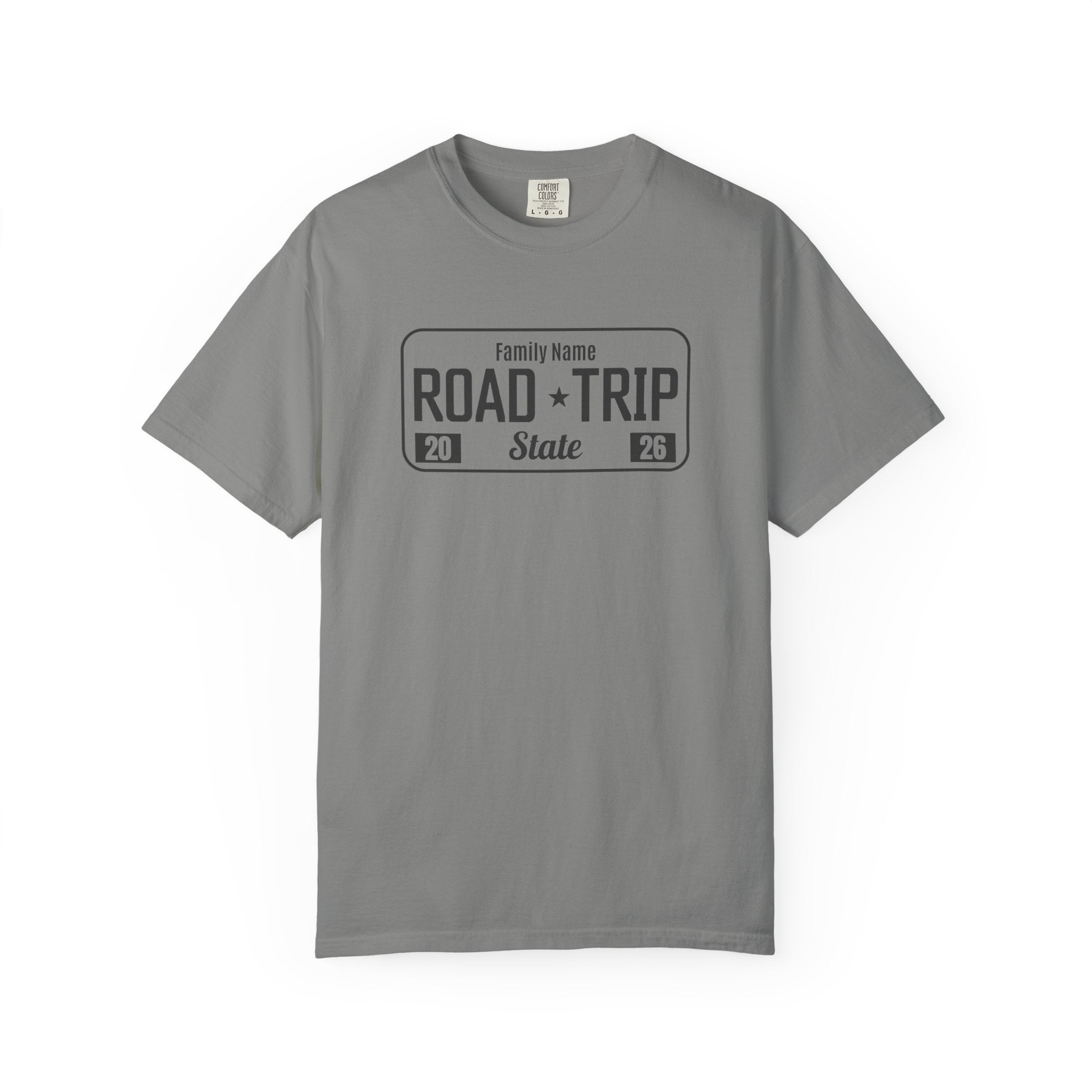 Family Road Trip T‑Shirt — Customizable License Plate (Add Family Name & State)