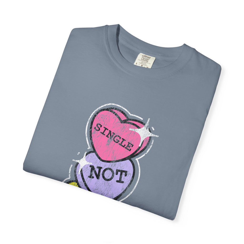 Singles Valentine T-Shirt — "Single Not Lonely" Vintage Candy Hearts Tee