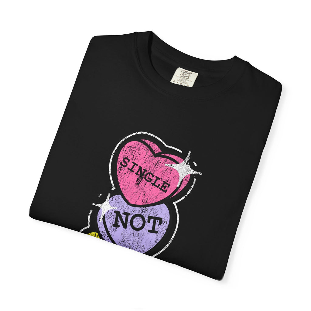 Singles Valentine T-Shirt — "Single Not Lonely" Vintage Candy Hearts Tee