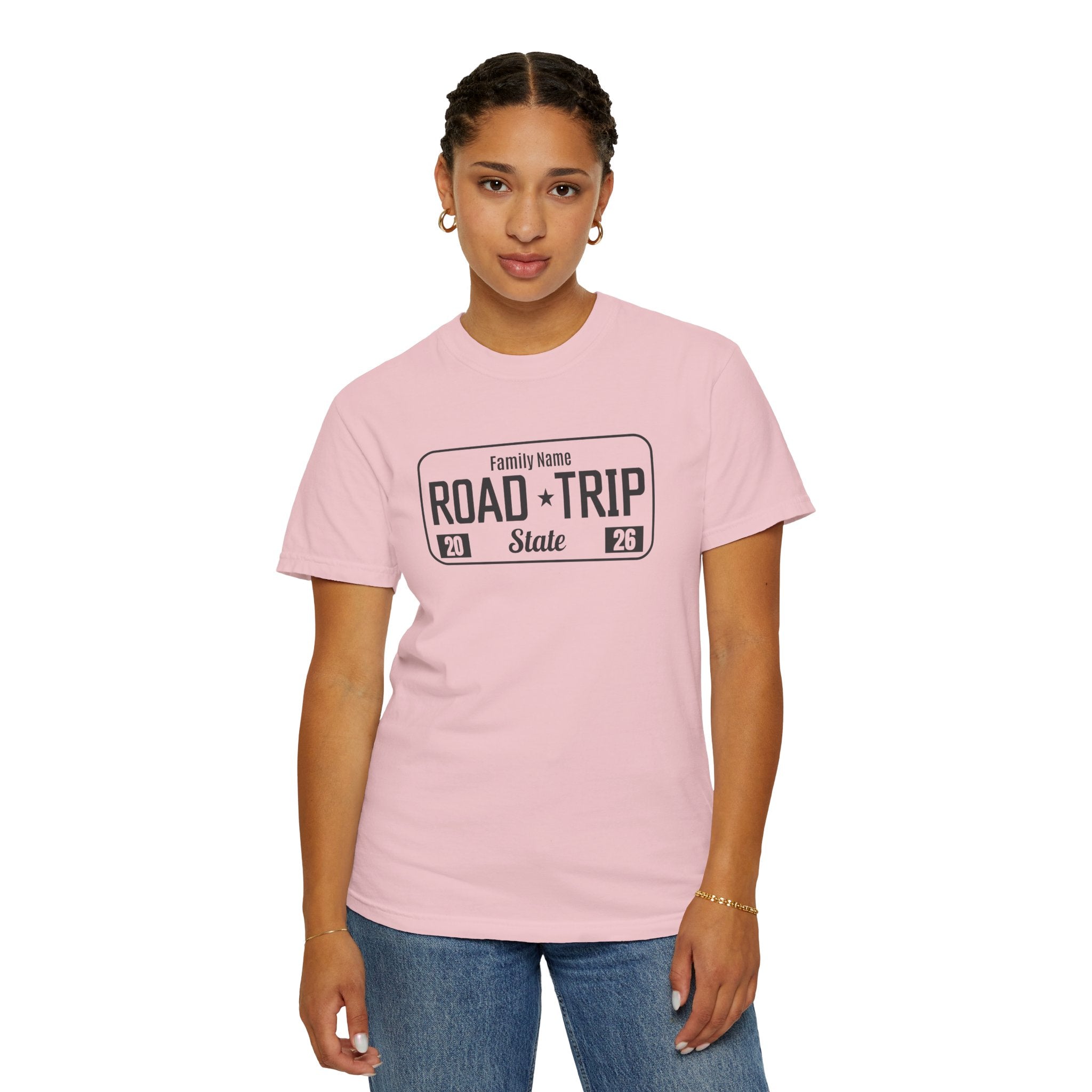 Family Road Trip T‑Shirt — Customizable License Plate (Add Family Name & State)