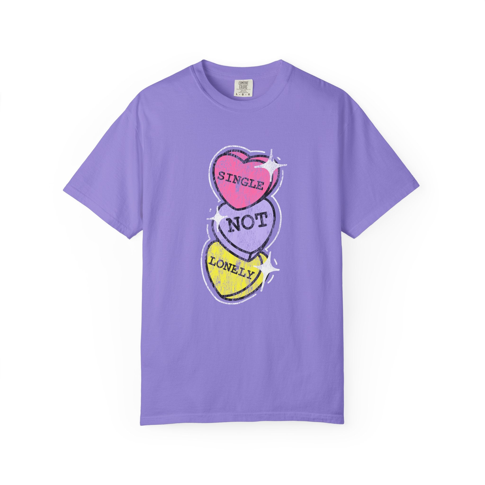 Singles Valentine T-Shirt — "Single Not Lonely" Vintage Candy Hearts Tee