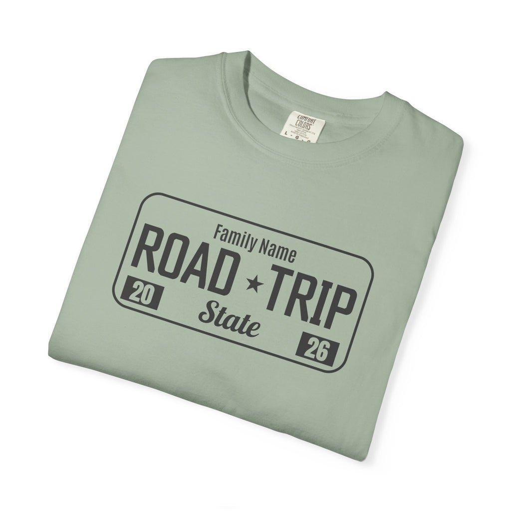 Family Road Trip T‑Shirt — Customizable License Plate (Add Family Name & State)