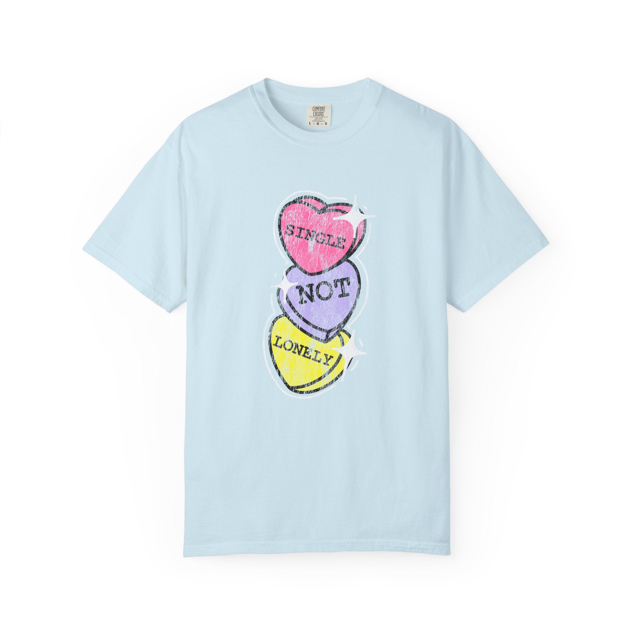 Singles Valentine T-Shirt — "Single Not Lonely" Vintage Candy Hearts Tee
