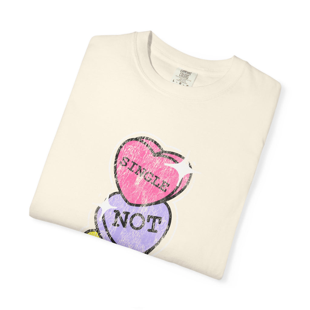 Singles Valentine T-Shirt — "Single Not Lonely" Vintage Candy Hearts Tee